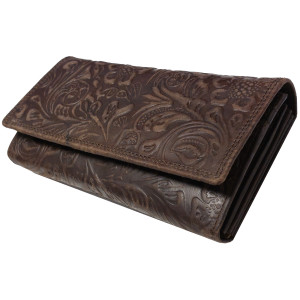 KOŽENÁ PENĚŽENKA KVĚTY DARK BROWN