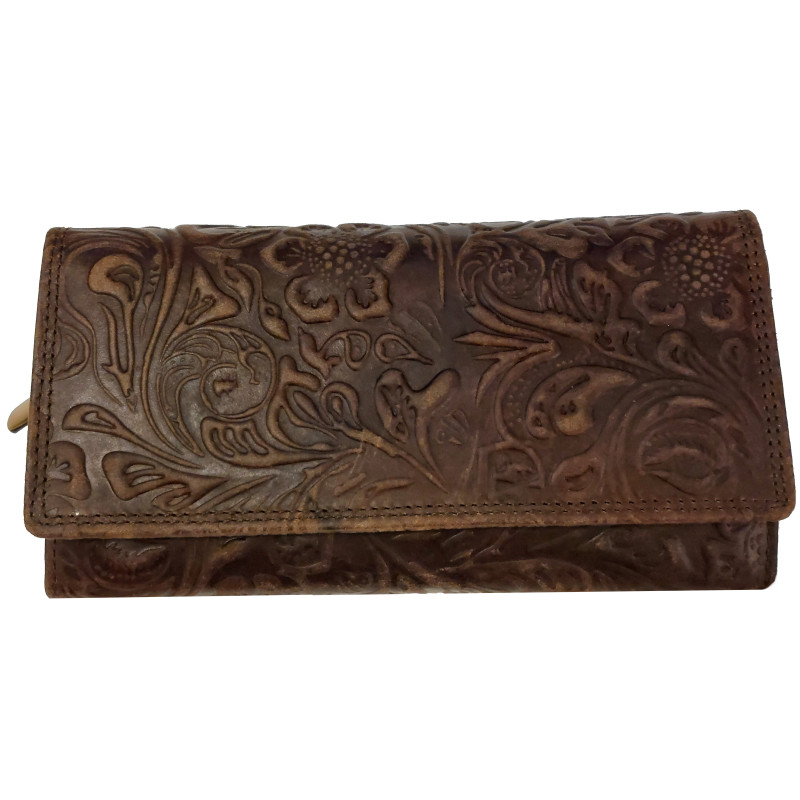 KOŽENÁ PENĚŽENKA KVĚTY DARK BROWN