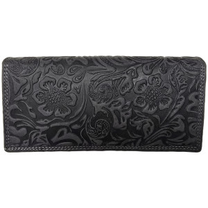 Kožená peněženka KVĚTY GREY BLACK