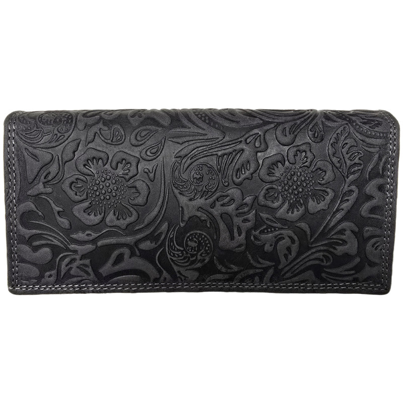 Kožená peněženka KVĚTY GREY BLACK