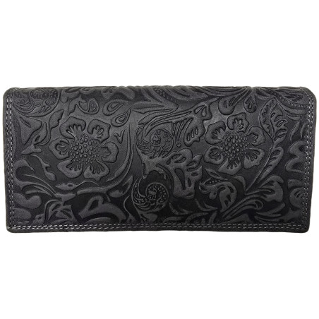 Kožená peněženka KVĚTY GREY BLACK