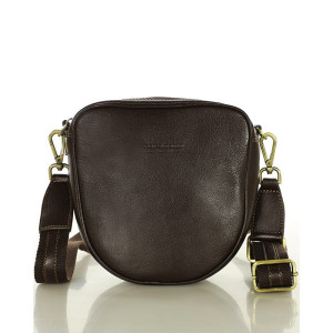 KOŽENÁ KABELKA PŘES RAMENO S ŠIROKÝM POPRUHEM DARK BROWN