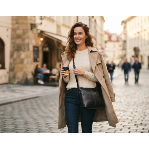 Kožená kabelka crossbody HEXAGONA černá