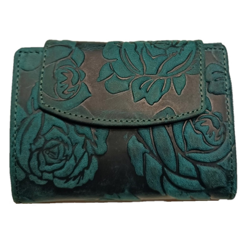 Dámská kožená peněženka kytka WILD ROSE GREEN L